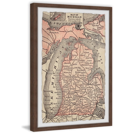 Marmont Hill Inc. 'Map of Michigan II' Framed Painting Print 24 x 36