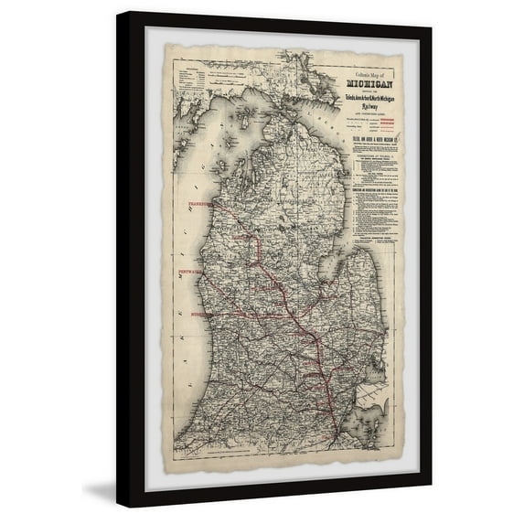 Marmont Hill Inc. 'Vintage Michigan Map' Framed Painting Print 16 x 24