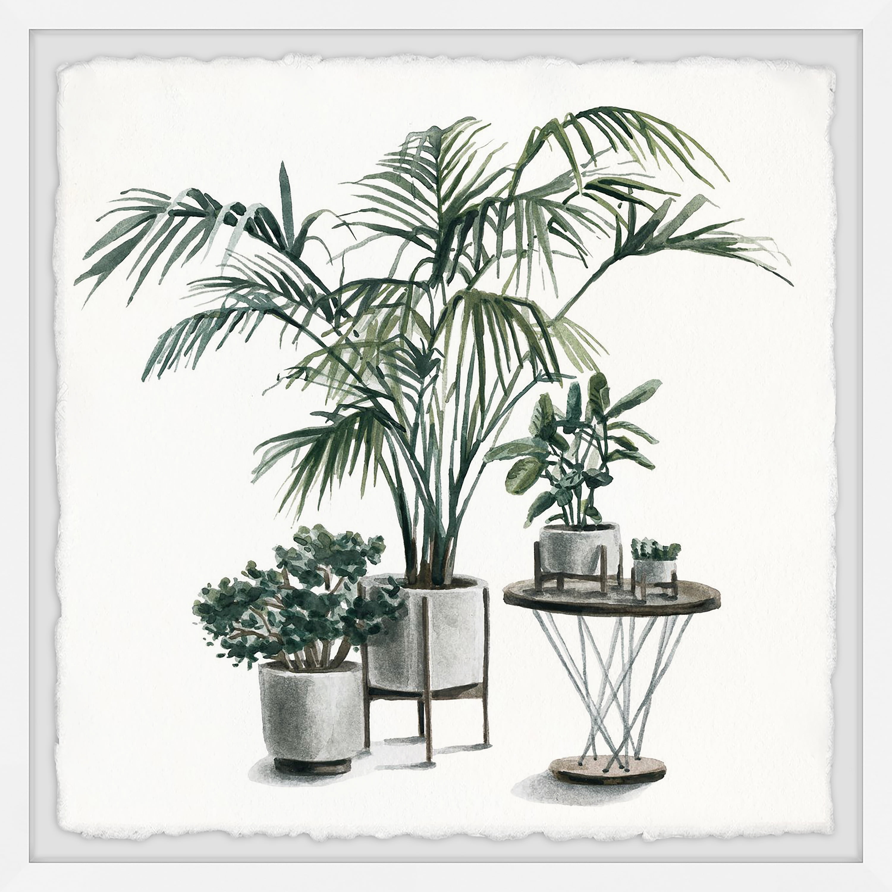 Tropical Greenery Print on Canvas with White Frame