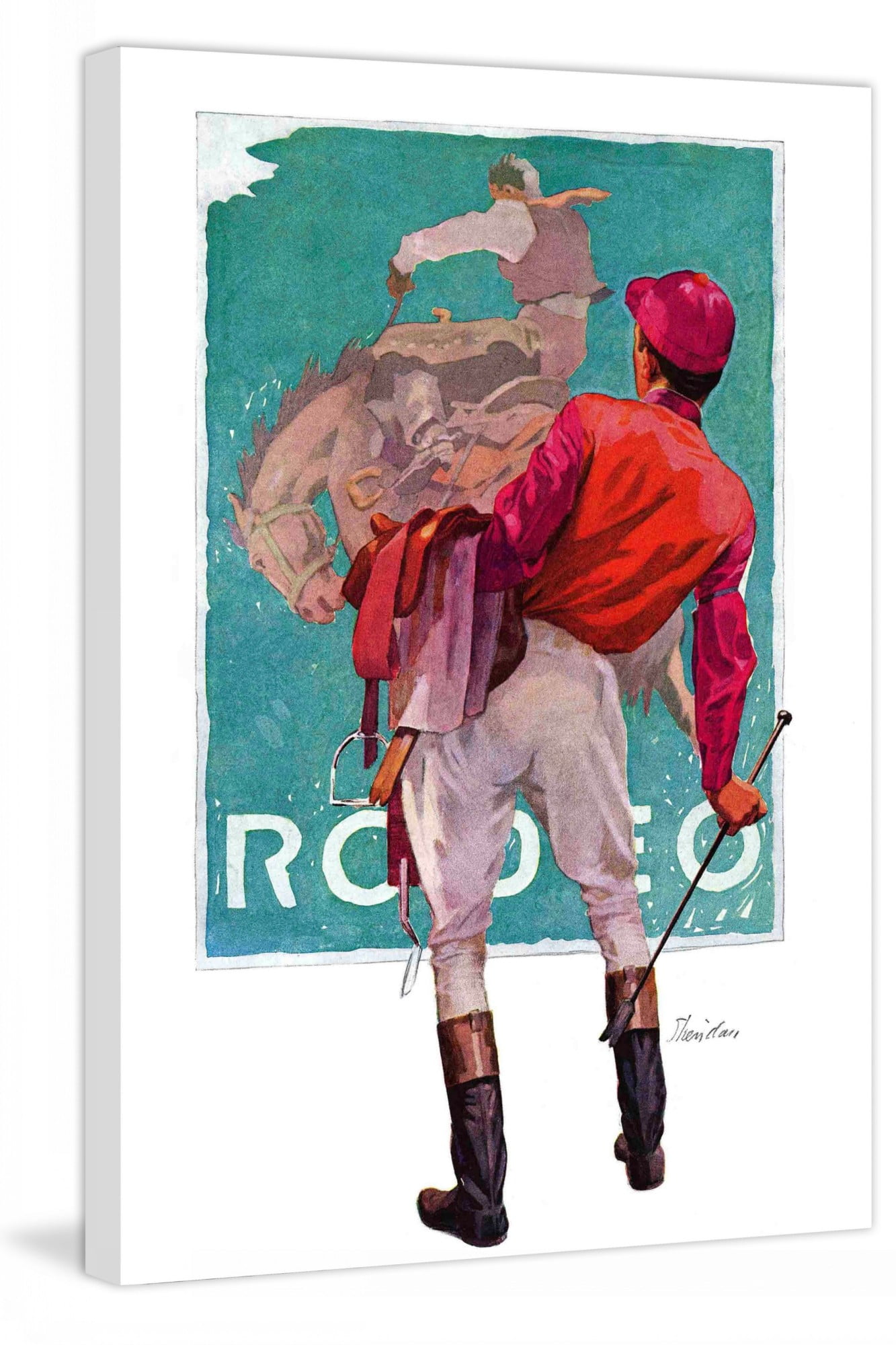 Marmont Hill Inc Marmont Hill - "Jockey Looks at Poster" by John E. Sheridan Painting Print on Canvas - Multi-color