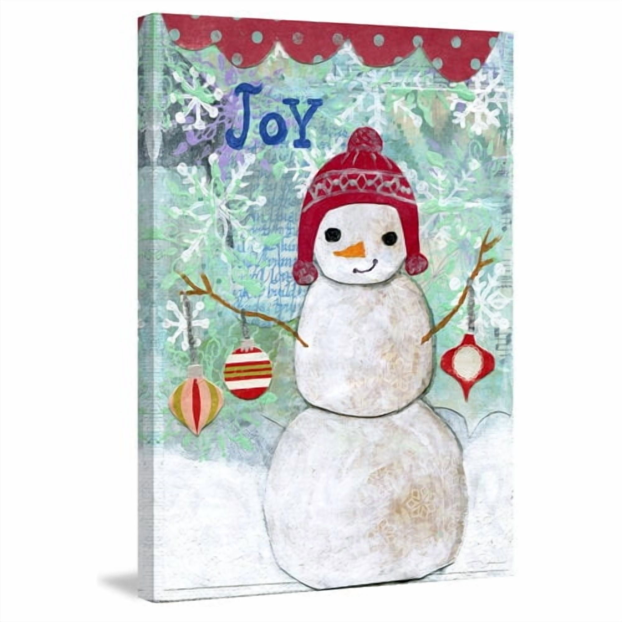 Marmont Hill "Joy Snowman" by Jill Lambert Painting Print on Wrapped Canvas