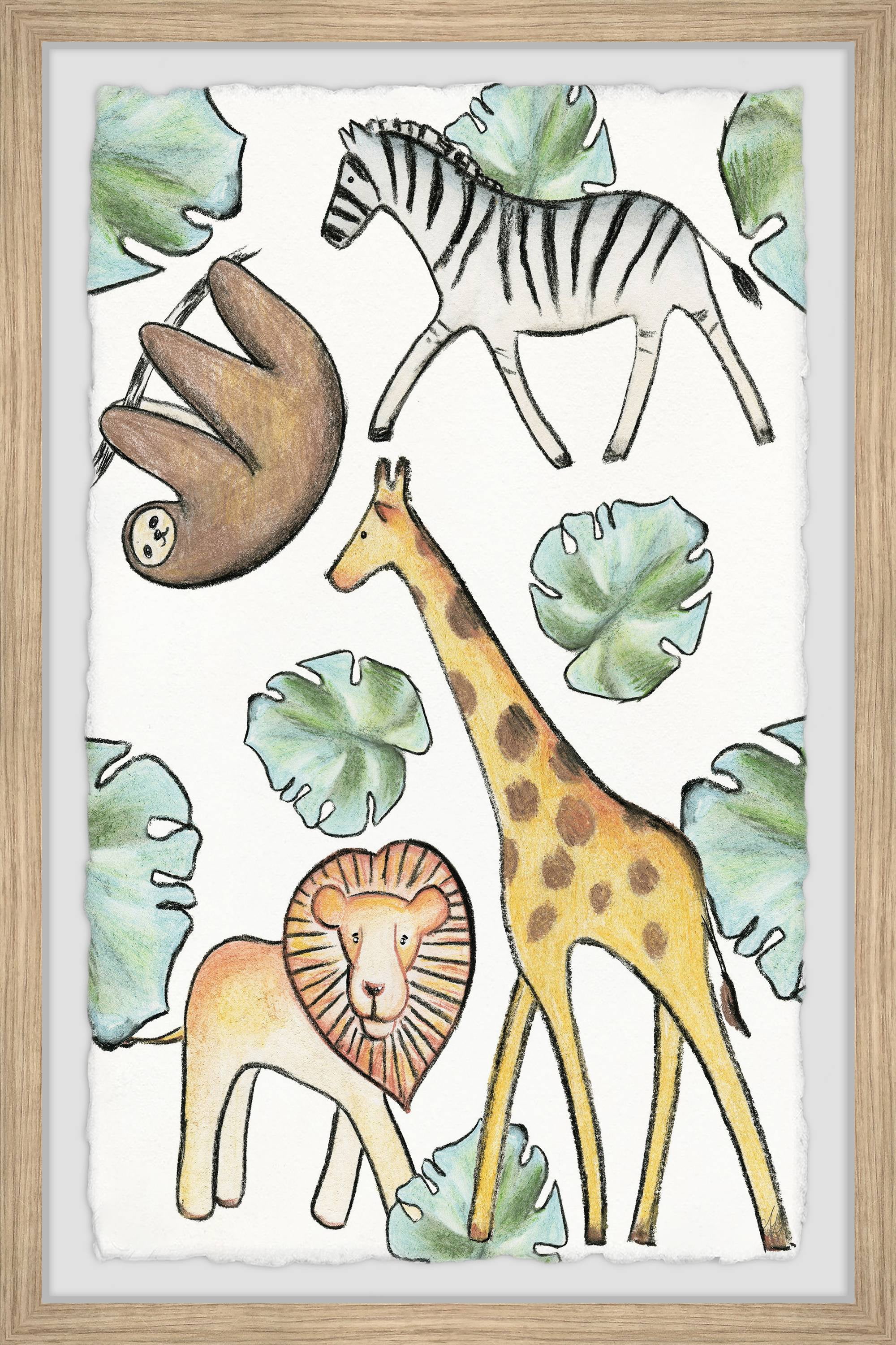 Jungle and Palm Leaves Animal Print on Canvas with Wood Frame