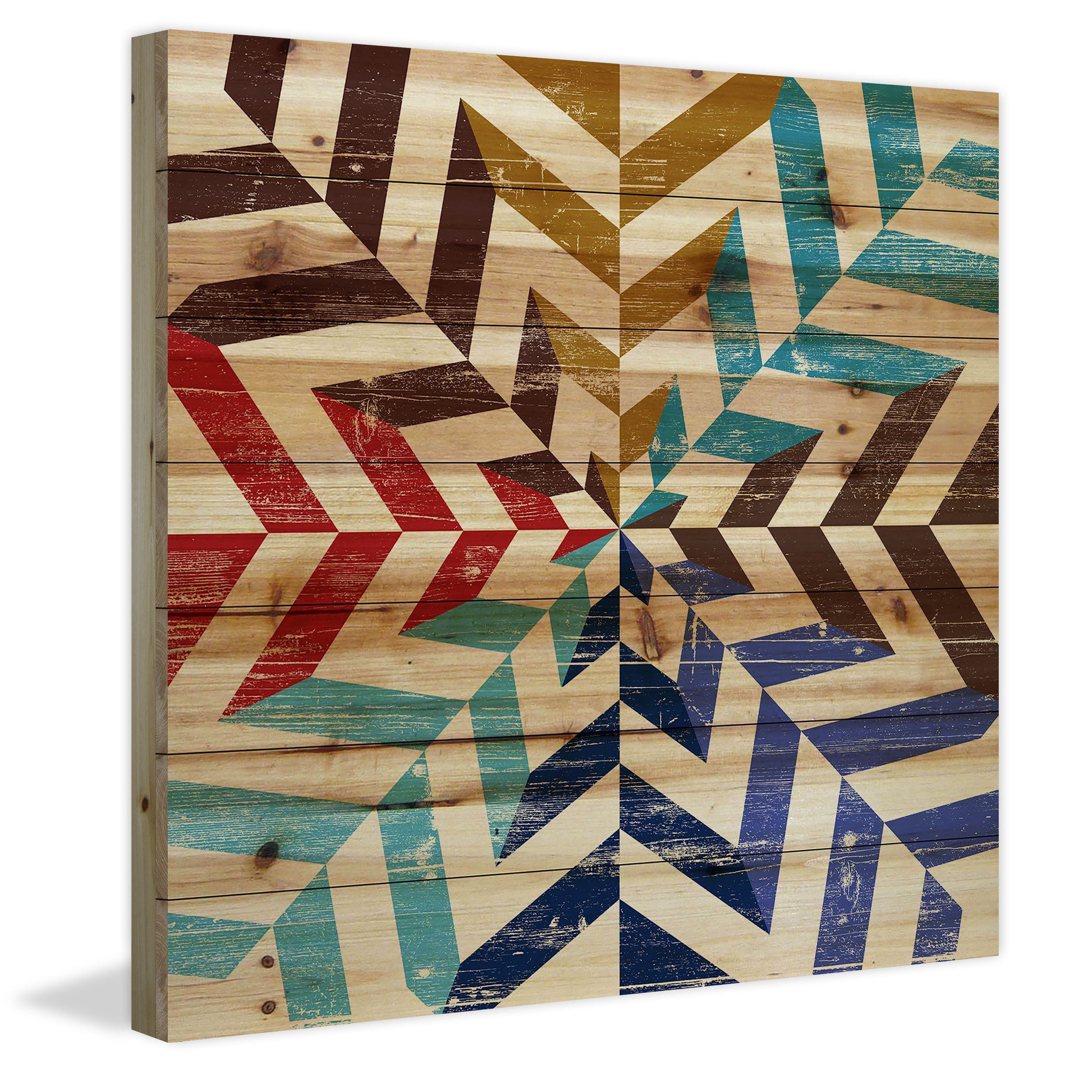Marmont Hill - "Kaleidoscope" Painting Art Print On Natural Pine Wood, 32.0" x 1.5"
