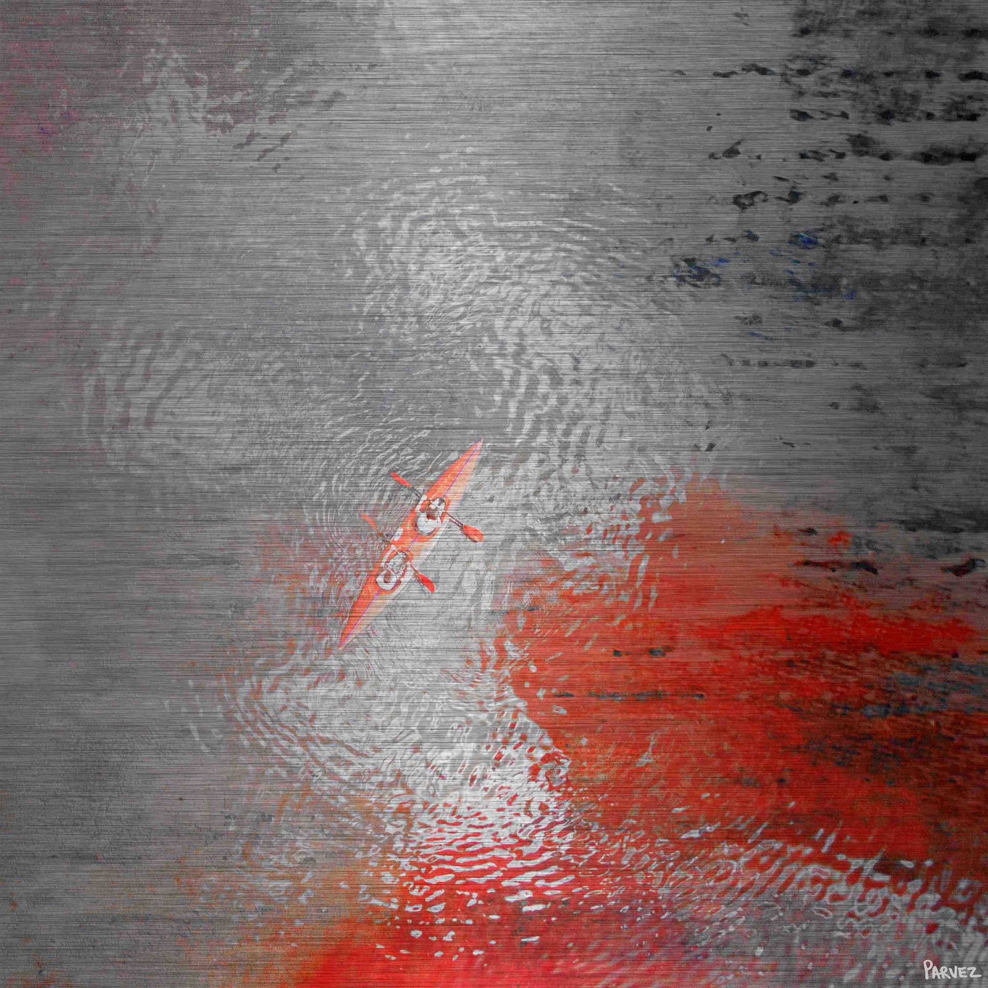 Parvez Taj "Kayaking Fun" Painting Print on Brushed Aluminum