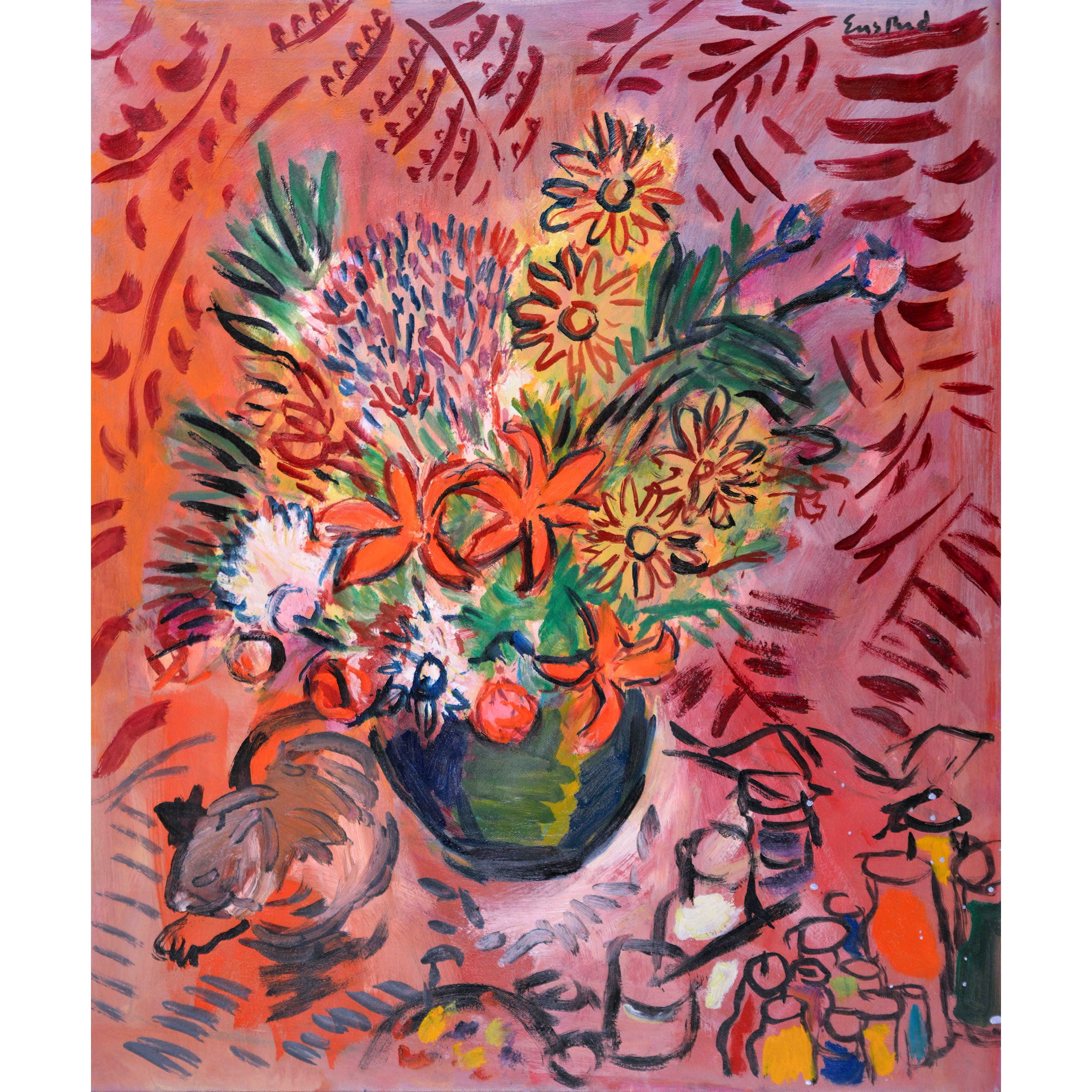 Marmont Hill "Kitty and Bouquet" by Wayne Ensrud Painting Print on Canvas