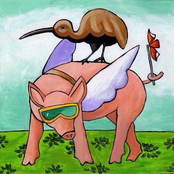 Marmont Hill "Kiwis Pig Adventure" by Janet Nelson Painting Print on Wrapped Canvas