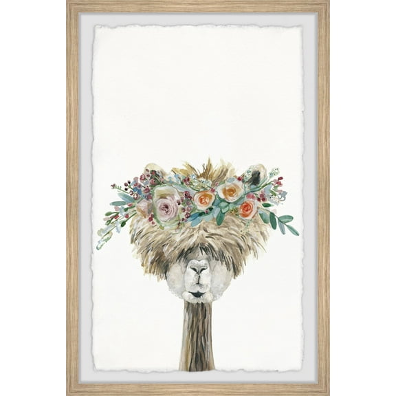 Marmont Hill Laid-Back Flower Crowned Llama Framed Wall Art, 8.00" x 1.50"