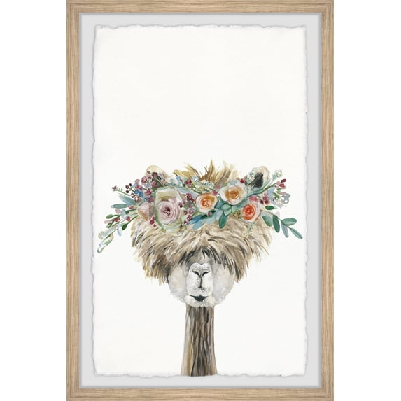Marmont Hill Laid-Back Flower Crowned Llama Framed Wall Art, 8.00" x 1.50"