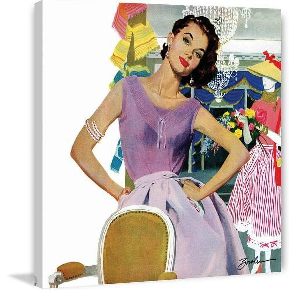 Vintage Fashion Art Canvas Print in Purple and Pink, 18" x 18"