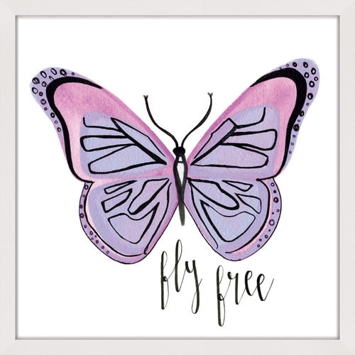 Lavender Butterfly Print on Canvas with White Frame, 12" x 12"