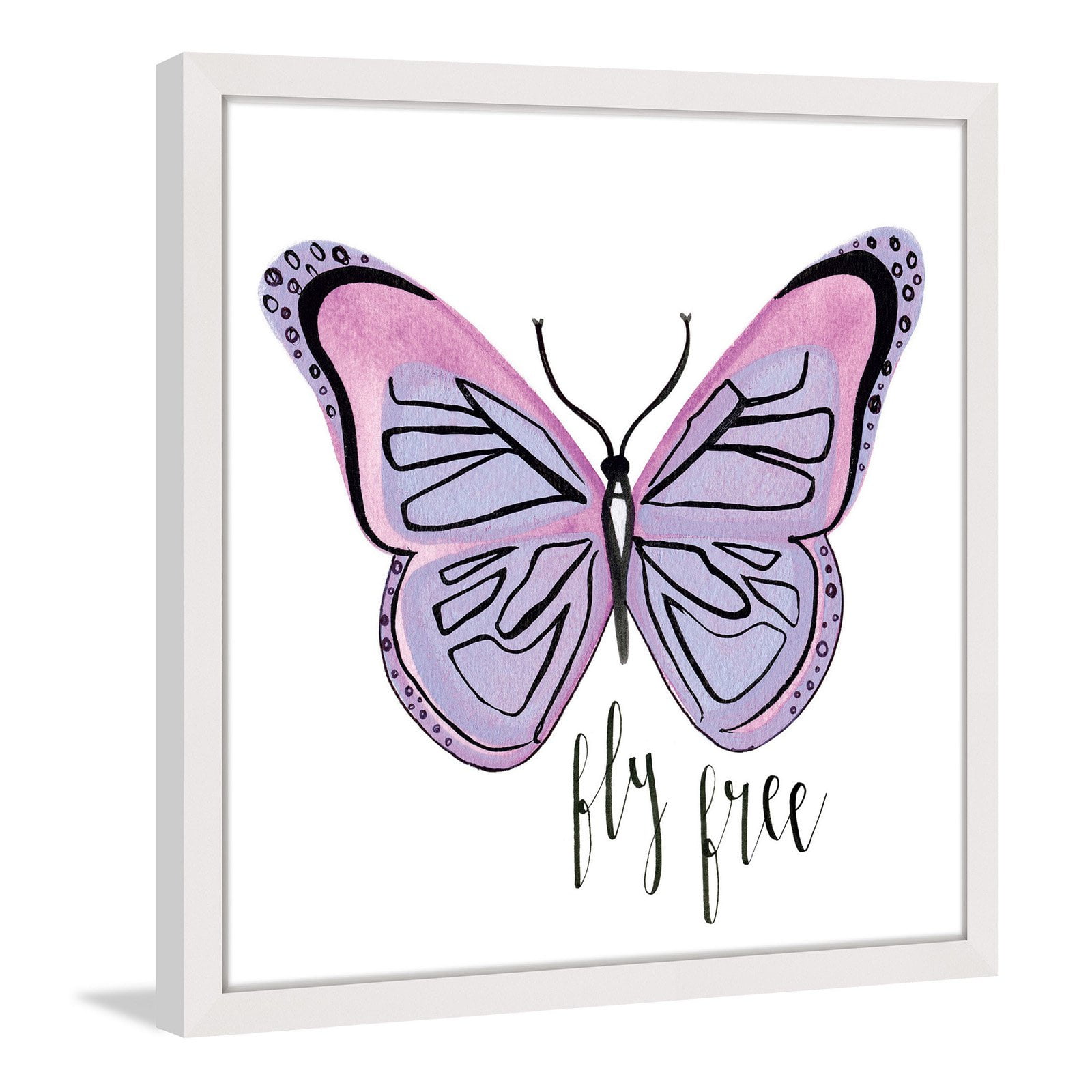 Marmont Hill "Lavender Butterfly Text" by Molly Rosner Framed Painting Print