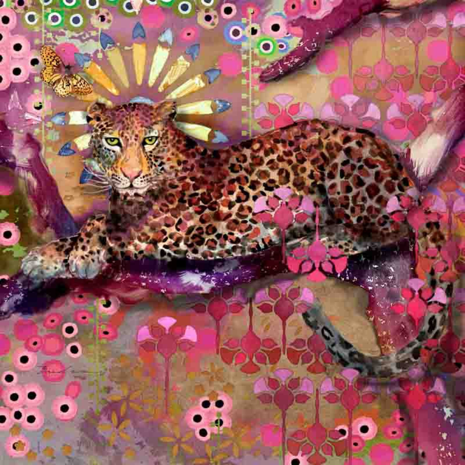 Marmont Hill Leopard and Butterfly Painting Print on Wrapped Canvas