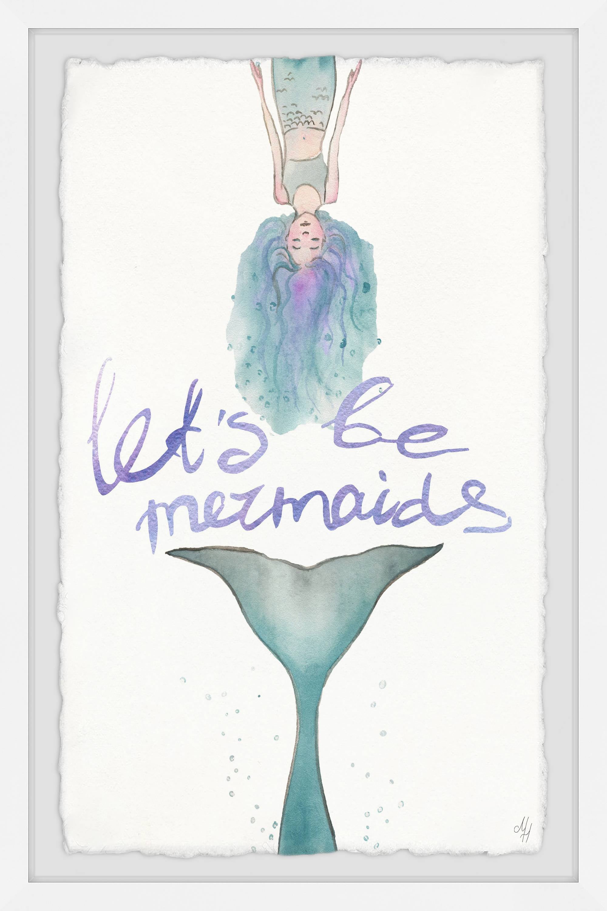Marmont Hill Let's Be Green Mermaids Tail Framed Wall Art, 8.00" x 1.50"