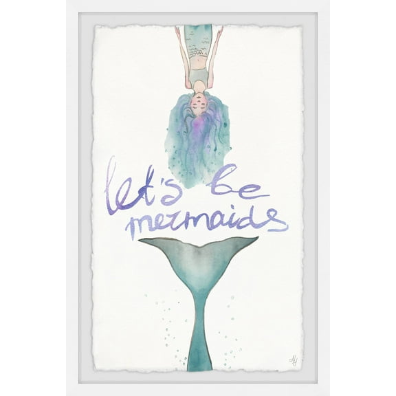 Marmont Hill Let's Be Green Mermaids Tail Framed Wall Art, 8.00" x 1.50"