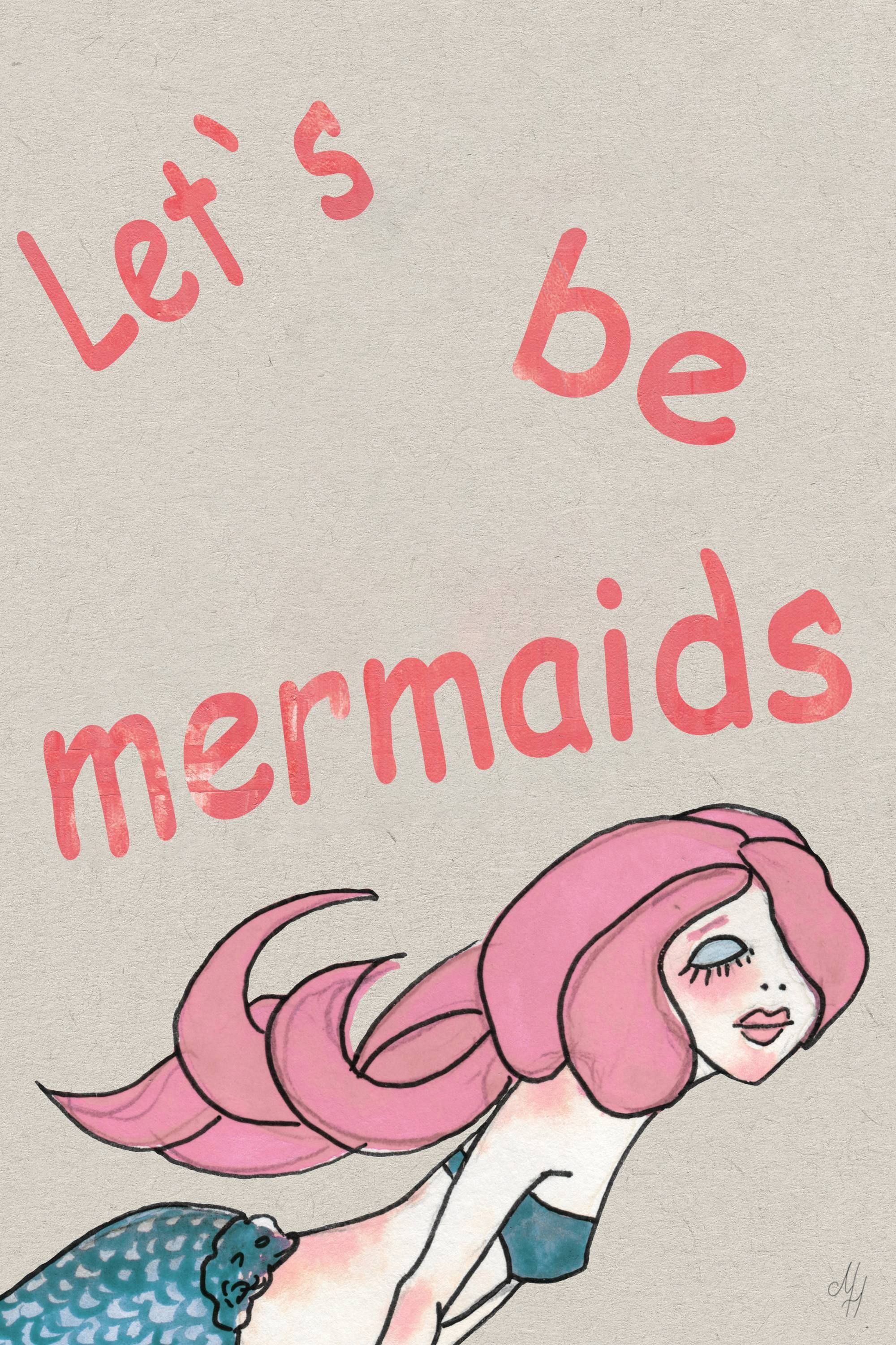 Marmont Hill Let's Be Pink Mermaids Canvas Wall Art