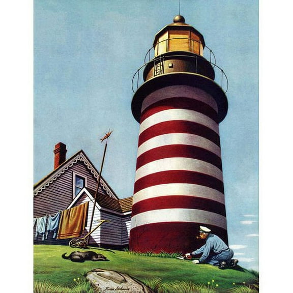 Marmont Hill "Lighthouse Keeper" by Stevan Dohanos Painting Print on Canvas