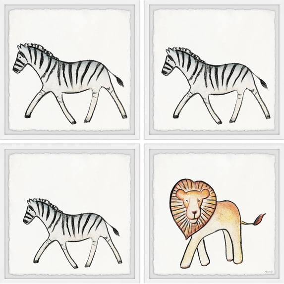 Marmont Hill Lion and the Zebras Quadriptych, 36" x 36"