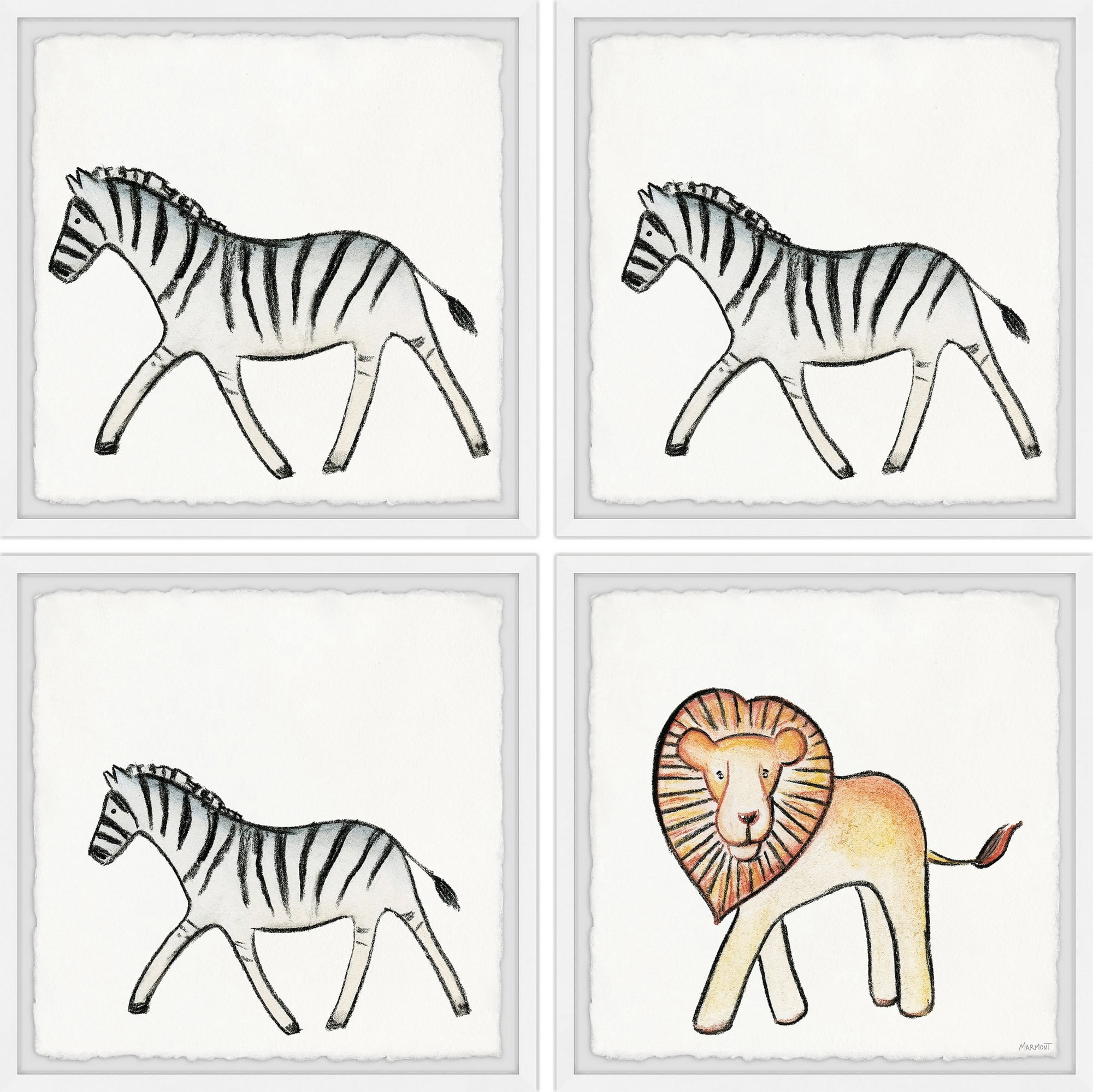 Marmont Hill Lion and the Zebras Quadriptych, 48" x 48"