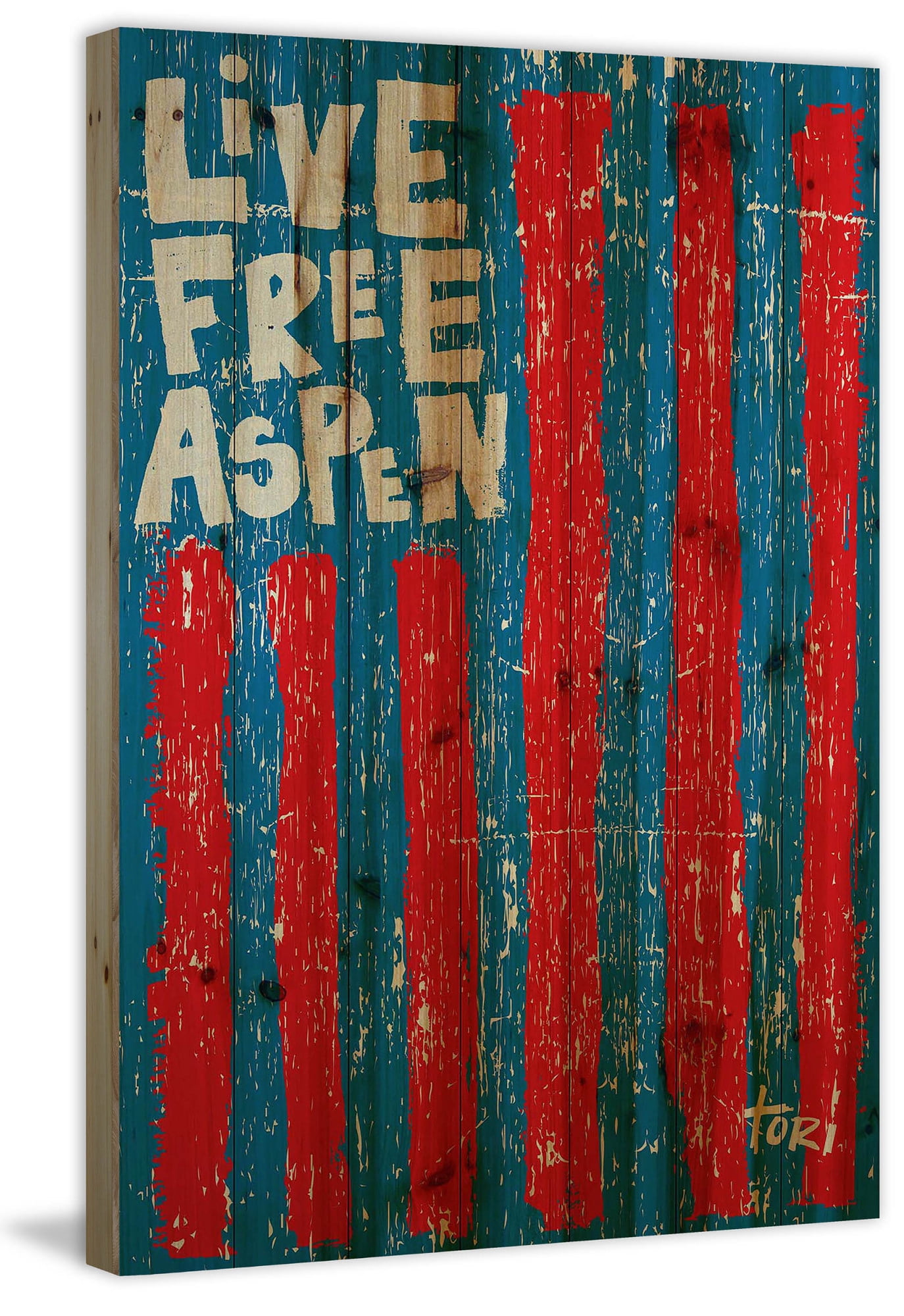 Marmont Hill "Live Free Vertical" by Tori Campisi Painting Print on Natural Pine Wood