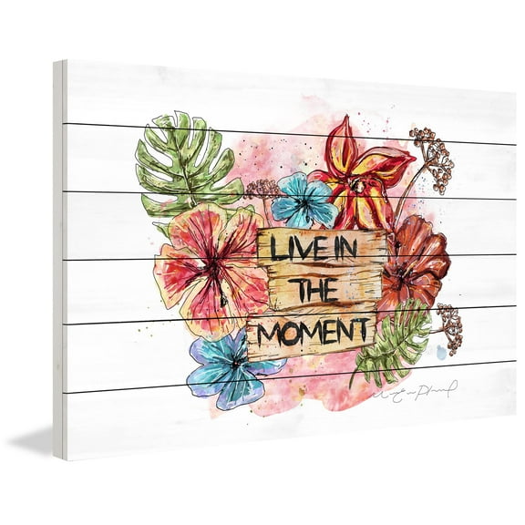 Marmont Hill "Live in the Moment" by Marie-Eve Pharand Painting Print on White Wood