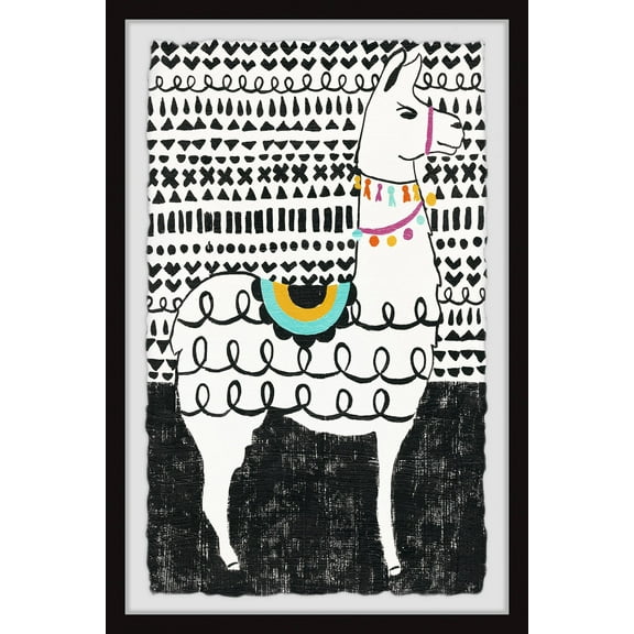 Marmont Hill Llama Loops Framed Wall Art, 8.00" x 1.50"