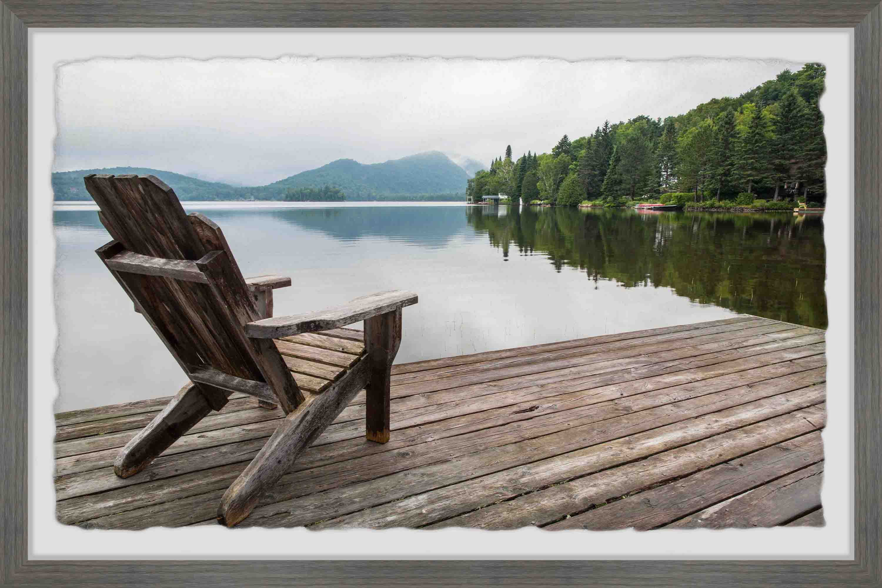 Rustic Wooden Lounge Chair Lake View Framed Print, 12" x 8"