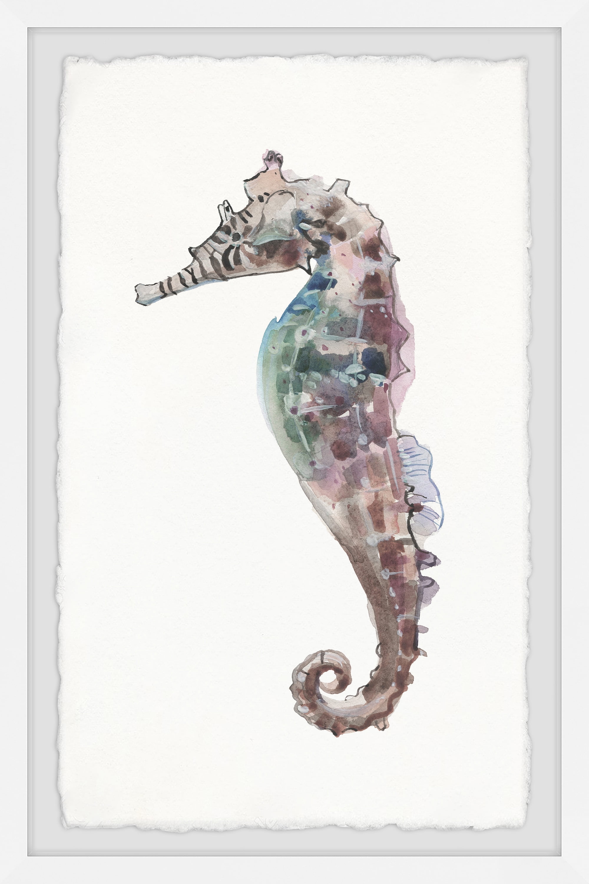 Colorful Seahorse Print in White Frame, 8" x 12"