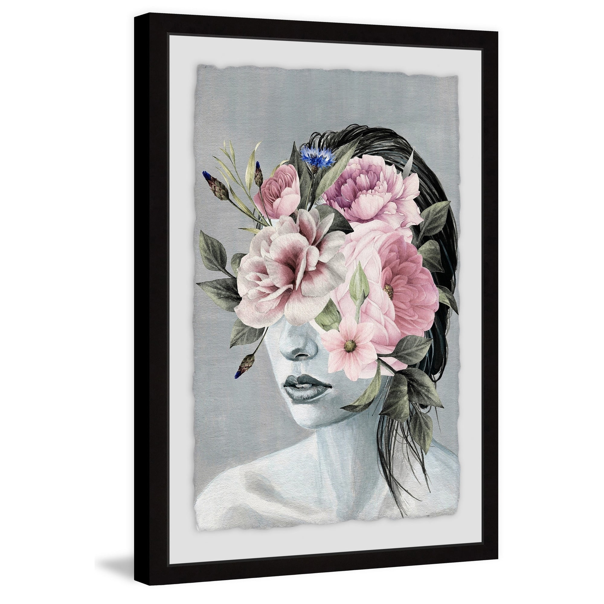 16" x 24" Black Framed Abstract Floral Canvas Print