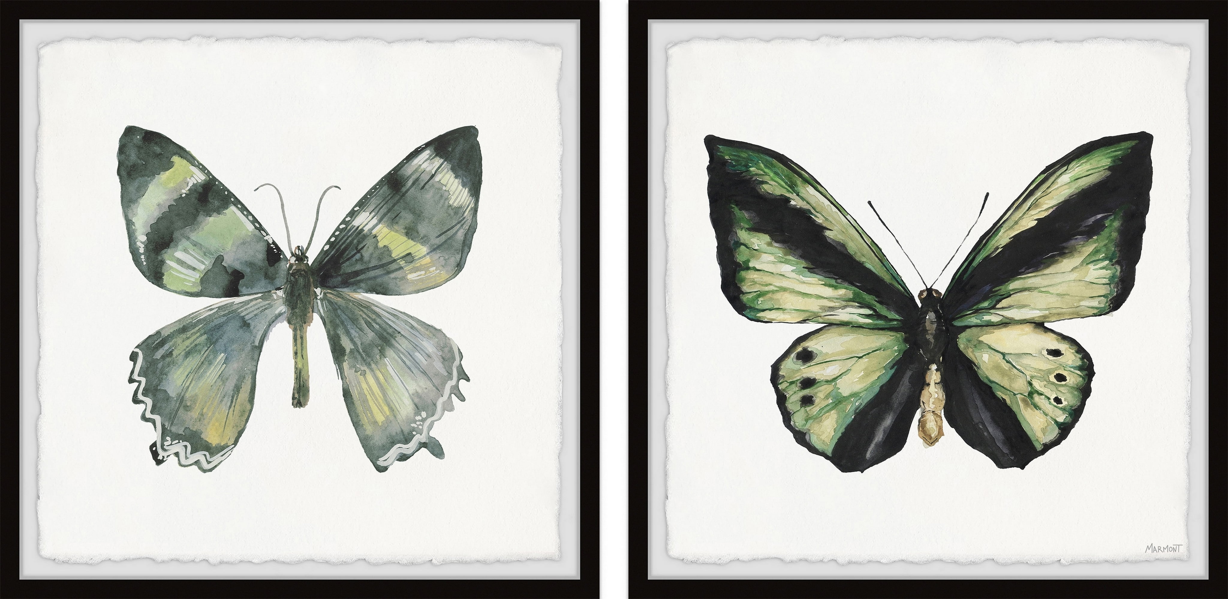 Marmont Hill Lovely Green Butterflies Diptych, 12" x 24"