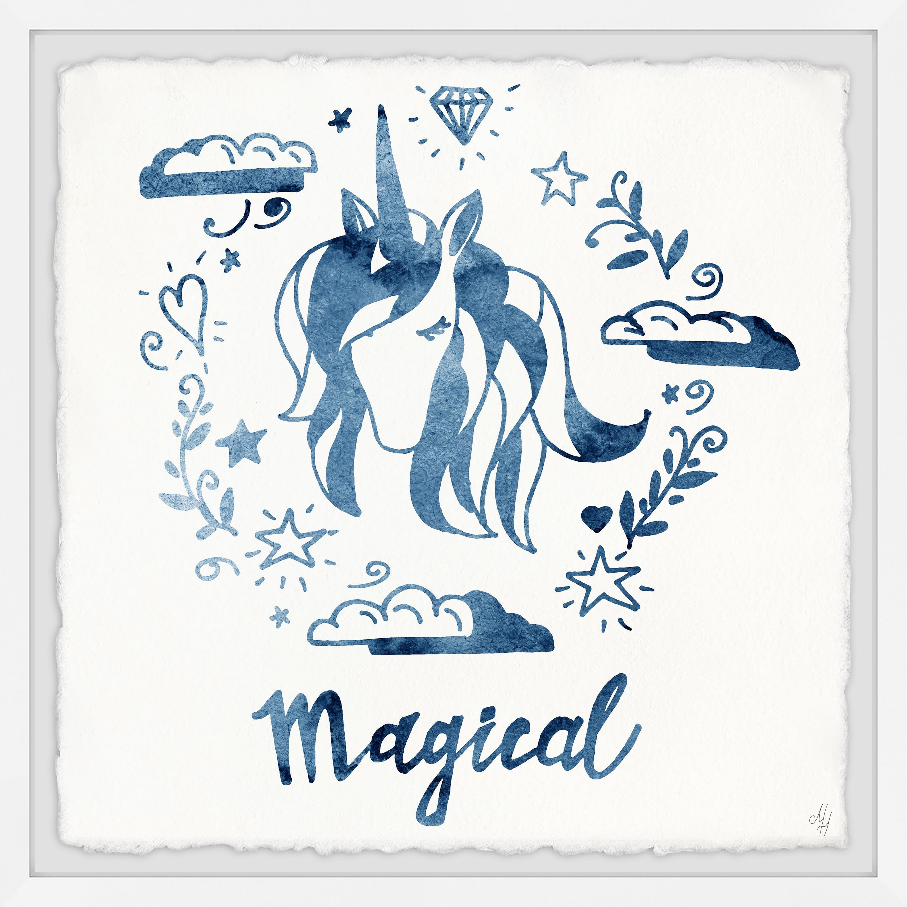 Marmont Hill Magical Blue Unicorn Framed Wall Art, 18.00" x 1.50"