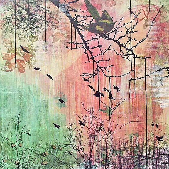 Marmont Hill "Magpie and Persim" by Tracy Silva Barbosa Painting Print on Canvas
