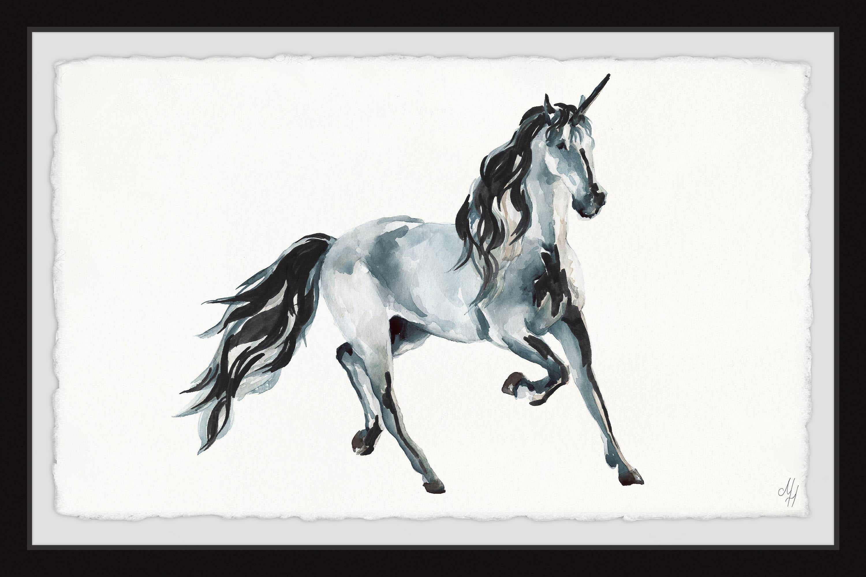 Marmont Hill Majestic Black Unicorn Framed Wall Art, 24.00" x 1.50"