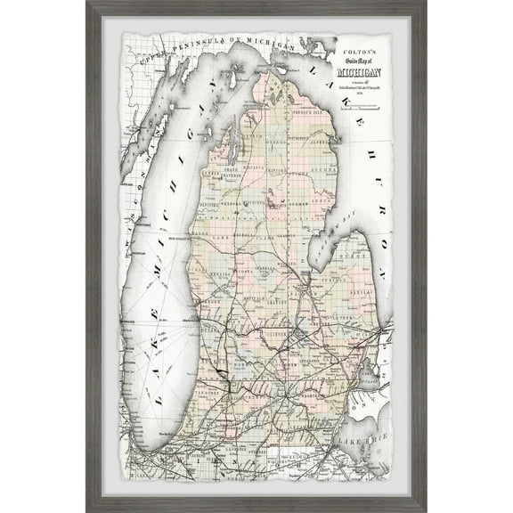 Marmont Hill Map of Michigan Framed Wall Art, 8" x 12"
