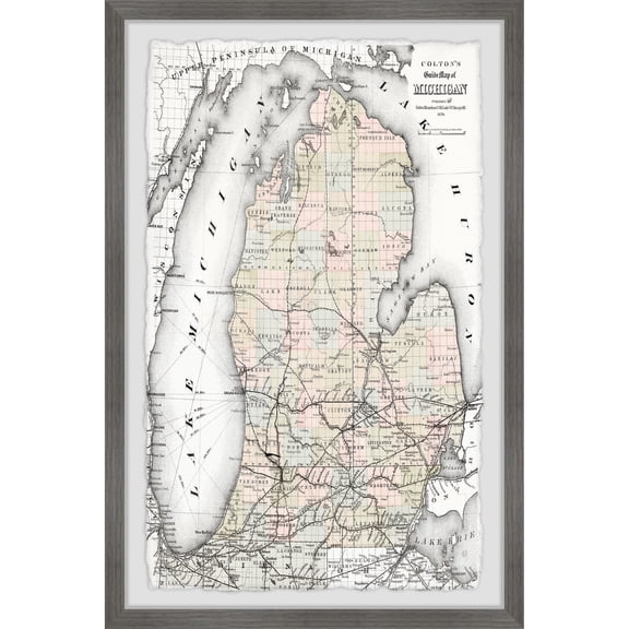 Marmont Hill Map of Michigan Framed Wall Art