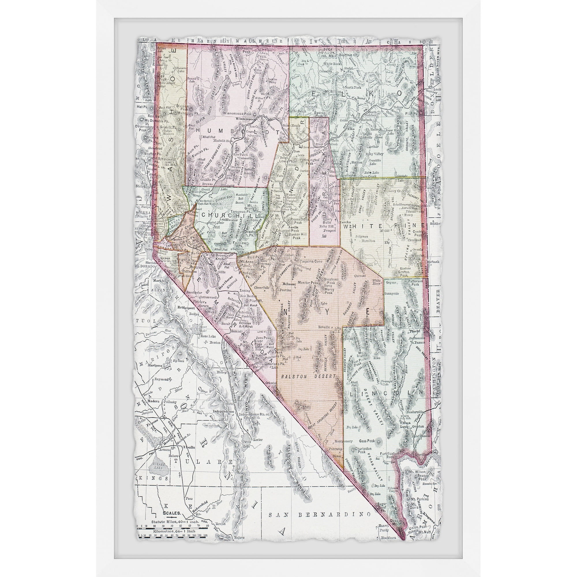 Marmont Hill Map of Nevada State Framed Wall Art, 24" x 36"