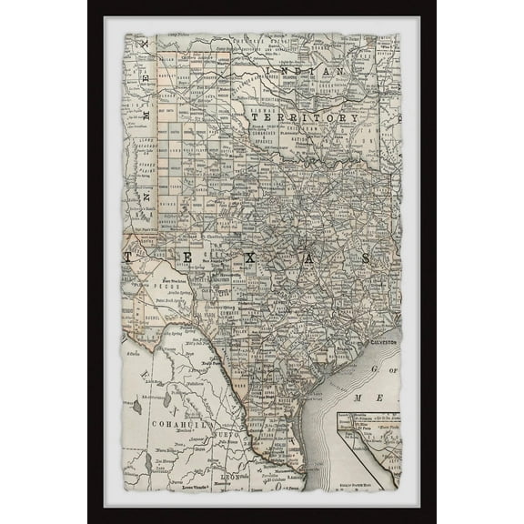 Marmont Hill Map of Texas Framed Wall Art, 1.50" x 8.00"