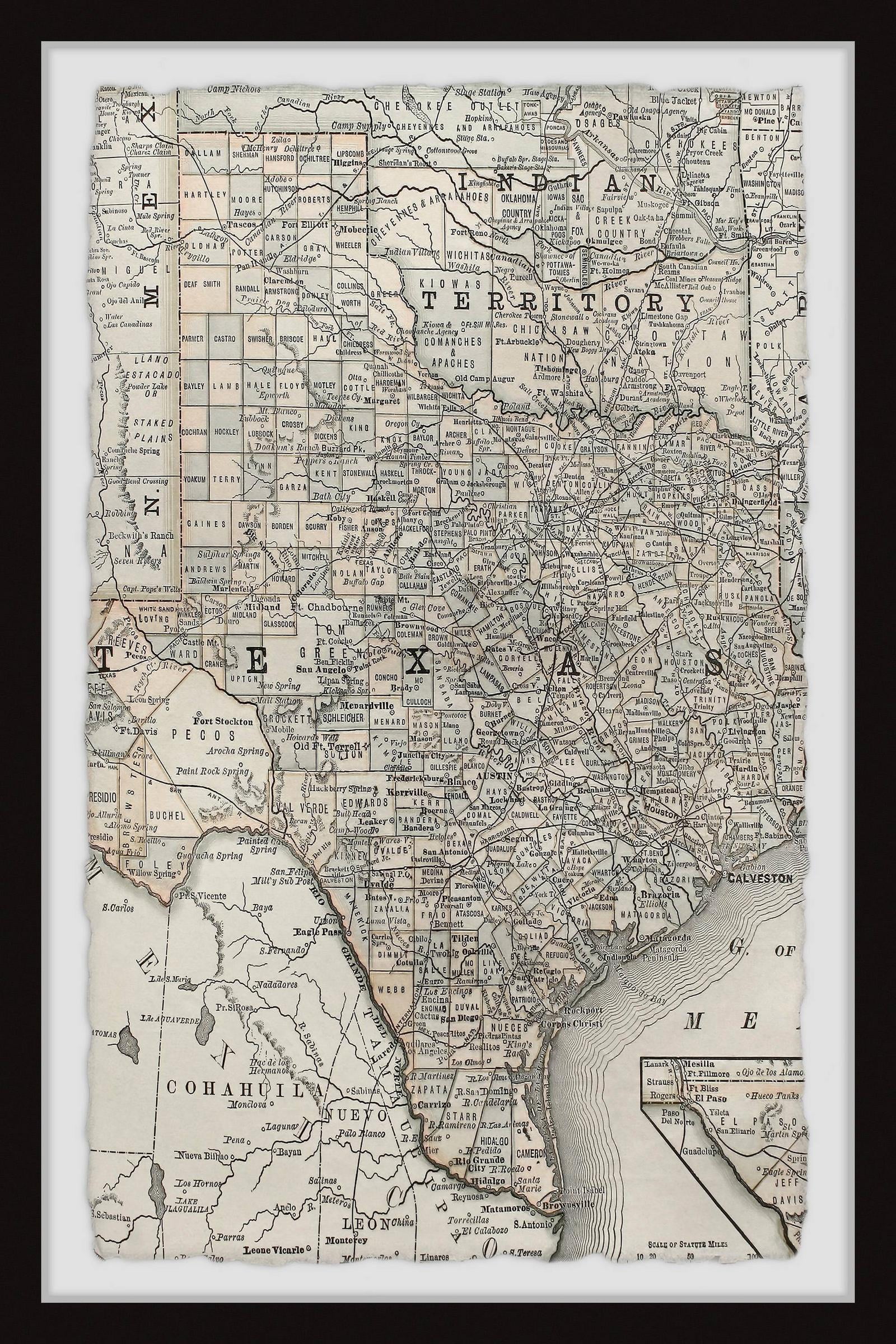 Marmont Hill Map of Texas Framed Wall Art, 30" x 45"
