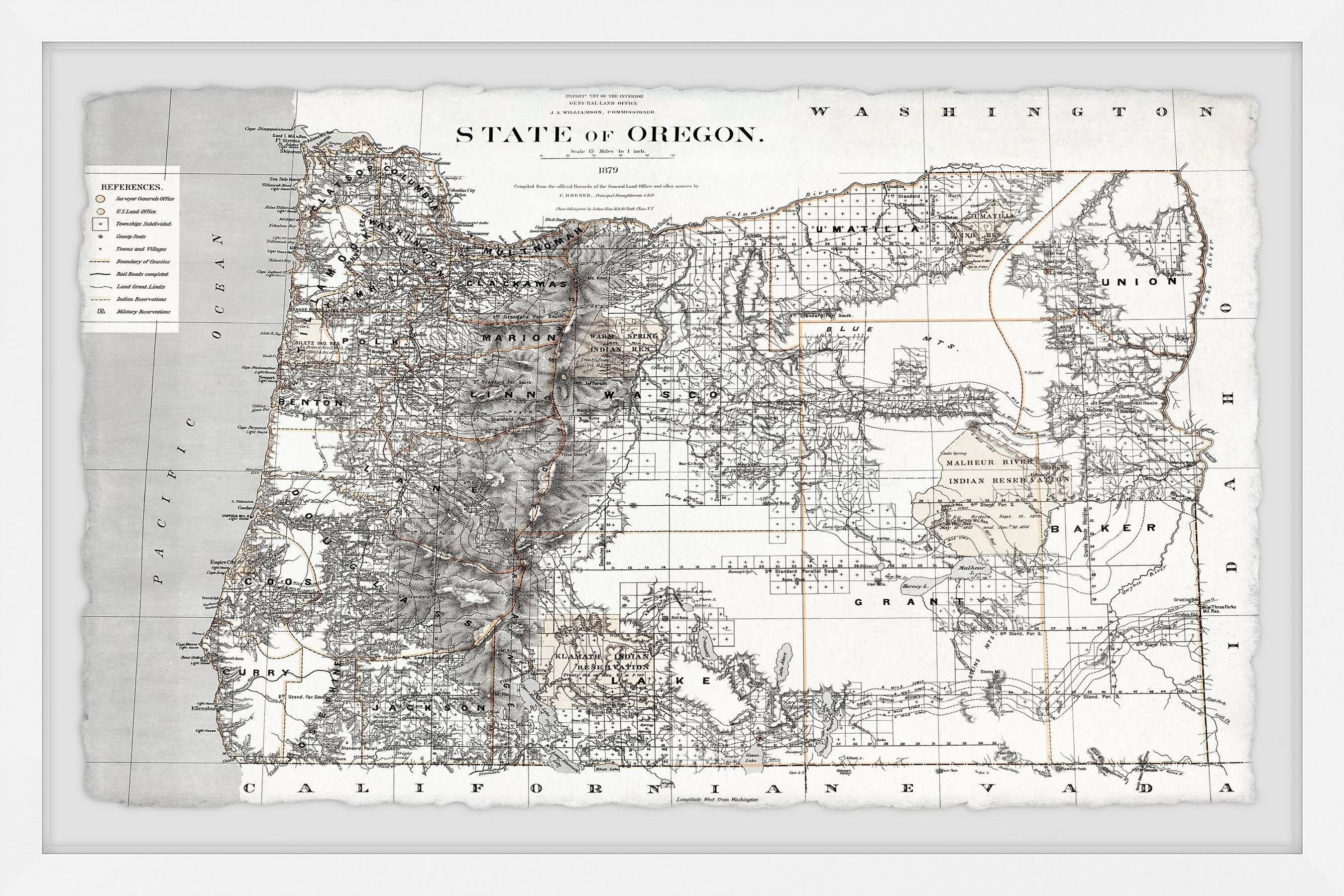 Marmont Hill Map of the State of Oregon Framed Wall Art, 30" x 45"