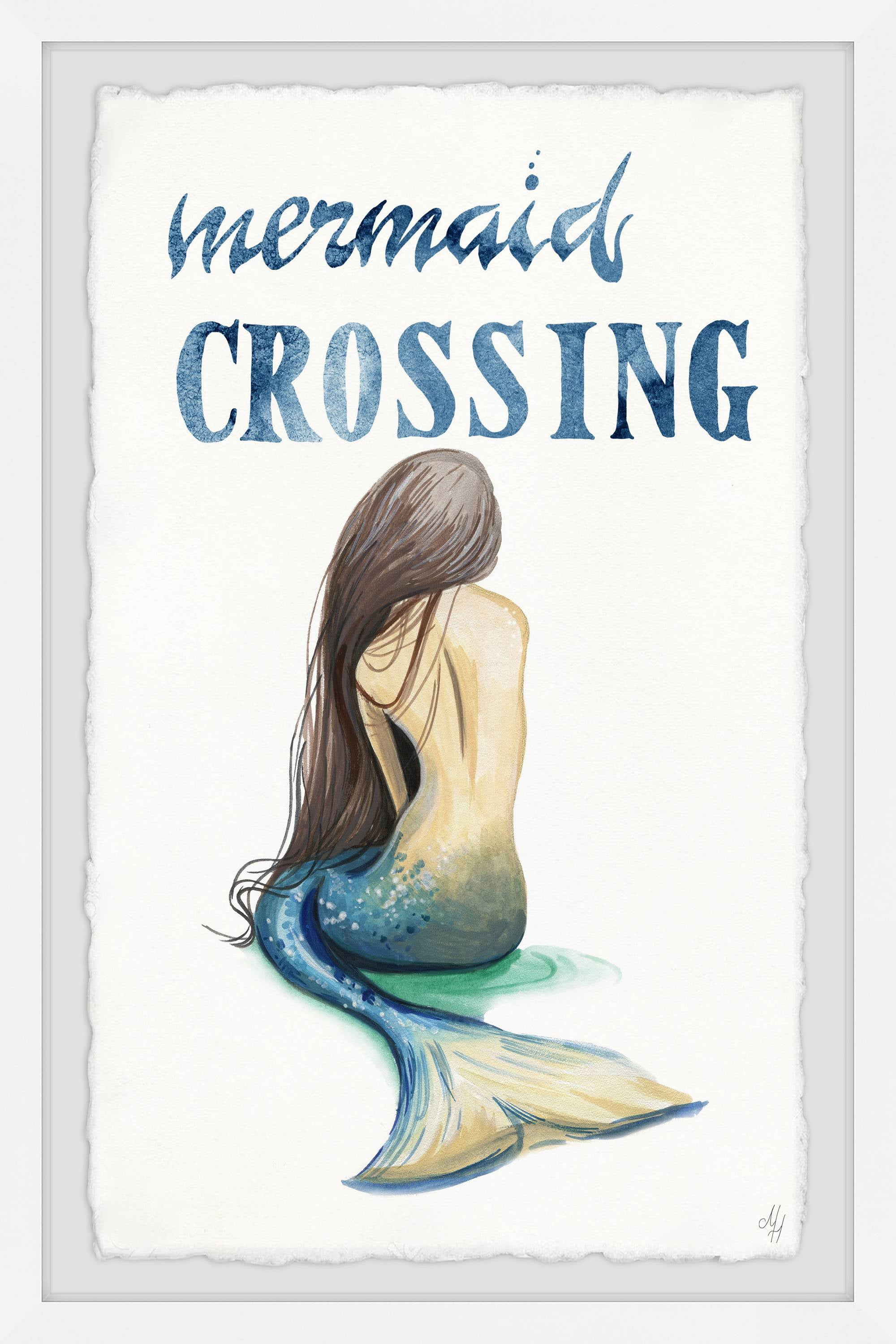 Marmont Hill Mermaid Crossing Back Framed Wall Art, 12.00" x 1.50"