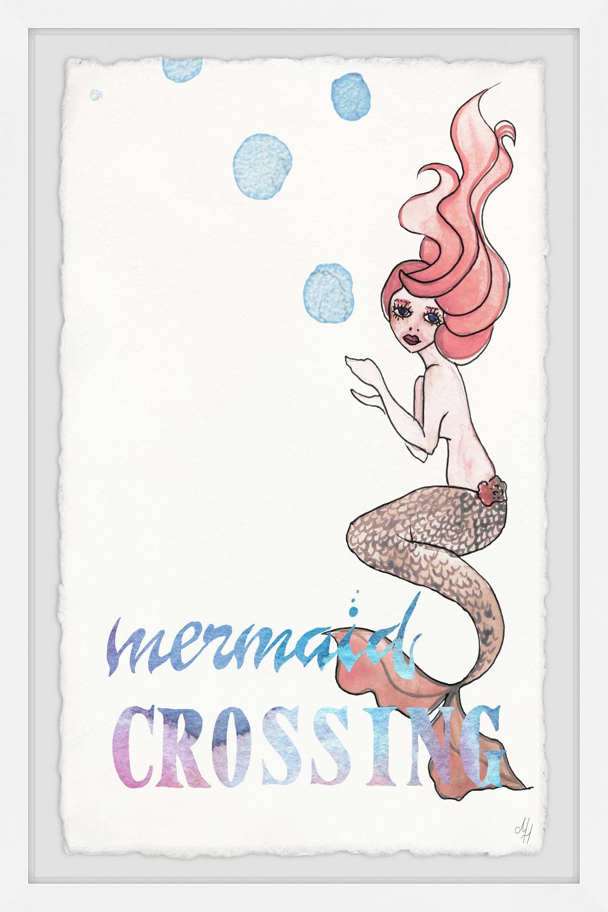 Marmont Hill Mermaid Crossing Bubbles Framed Wall Art