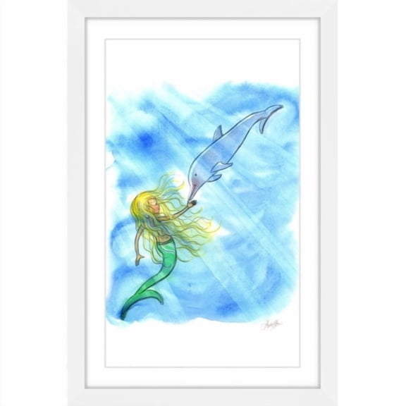 Marmont Hill "Mermaid Dolphin" by Phyllis Harris Framed Painting Art Print