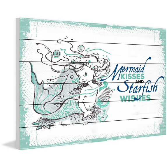 Marmont Hill "Mermaid Kisses 2" Painting Print on White Wood