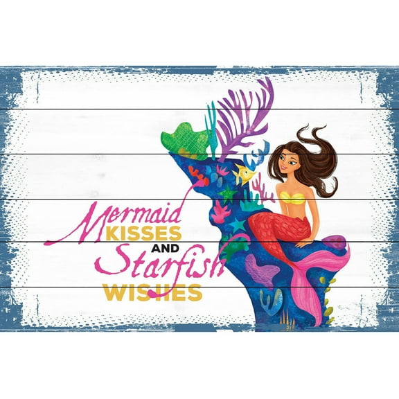 Marmont Hill "Mermaid Kisses 3" Painting Print on White Wood