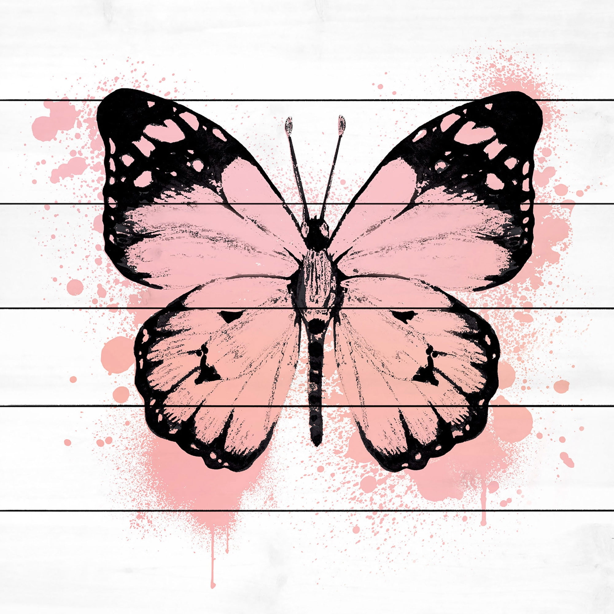 Marmont Hill Inc Marmont Hill - 'Butterfly Black Peach' by Amanda Greenwood Painting Print on White Wood
