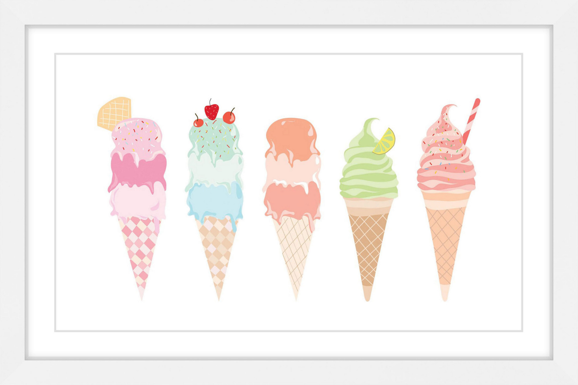 Marmont Hill Inc Marmont Hill - 'Ice Cream Cones' by Diana Alcala Framed Painting Print - Multi