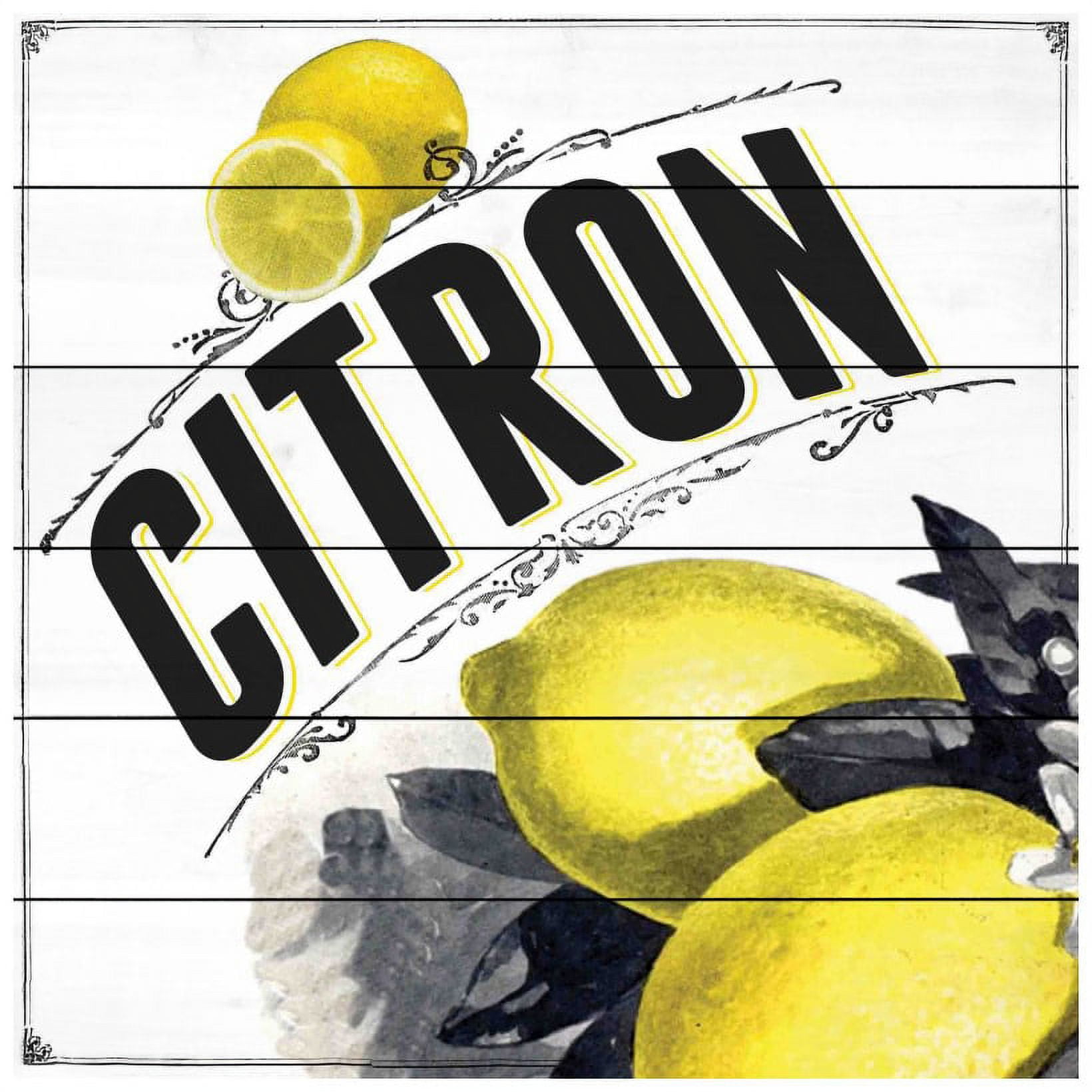 French Fruit Lemon Art Print on White Wood, 32" x 32"