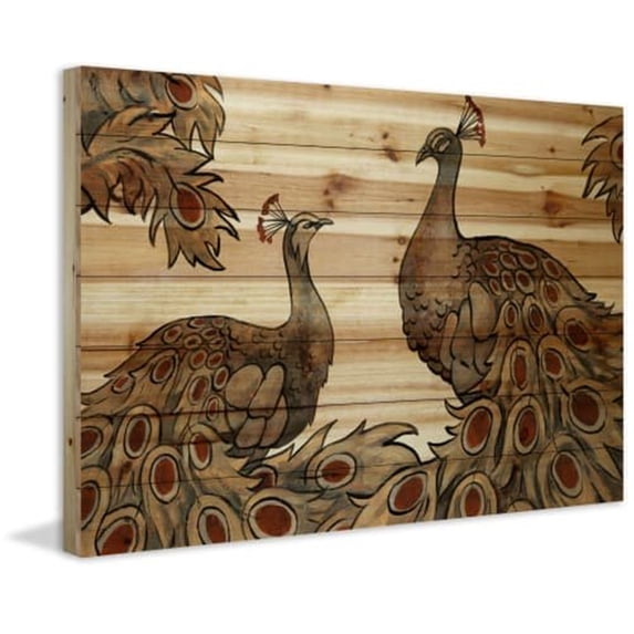 Peacock Partner Bold II Painting Print on Natural Pine Wood