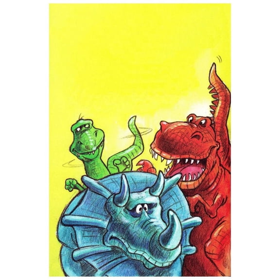 Marmont Hill Mh-Kidcur-113-C-45 45" X 30" "Funny Dinosaurs" Giclee Art Print On Stretched