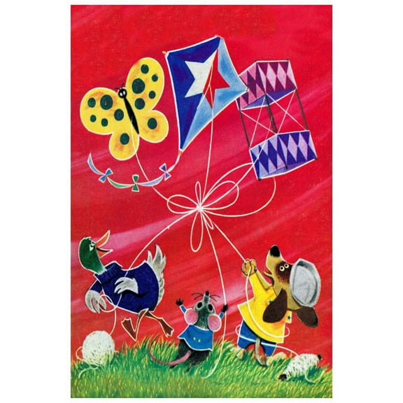 Marmont Hill Mh-Kidcur-155-C-24 24" X 16" "Flying A Kite" Giclee Art Print On Stretched