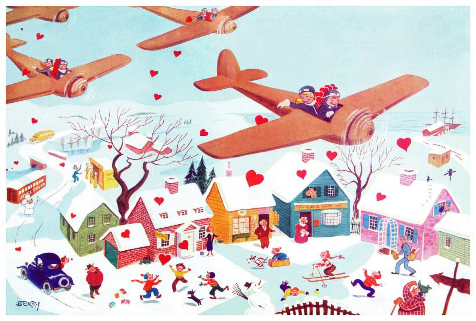 Marmont Hill "Planes and Hearts" by Curtis Painting Print on Canvas
